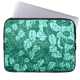 Japanese Leaf Print, Turquoise and Aqua Laptop Sleeve