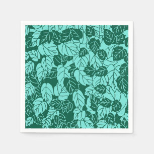 Japanese Leaf Print, Turquoise and Aqua Napkin