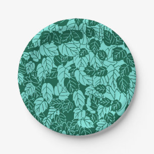 Japanese Leaf Print, Turquoise and Aqua Paper Plate