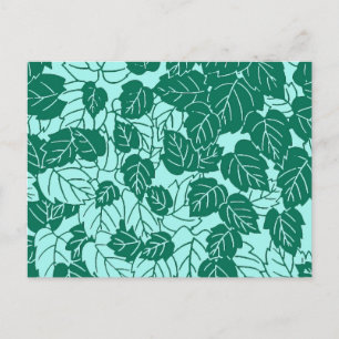 Japanese Leaf Print, Turquoise and Aqua Postcard