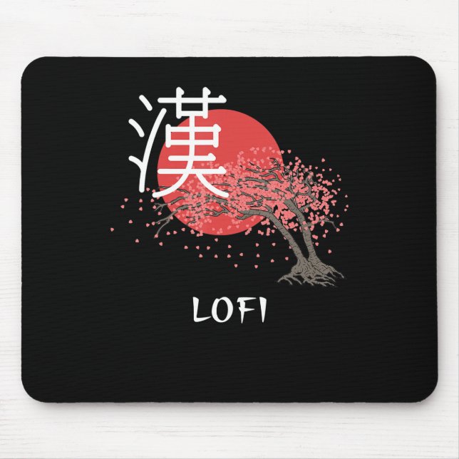 Japanese Lofi Hip Hop Kanji Cherry Blossom Lofi Mouse Mat (Front)