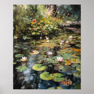Japanese Lotus Flower Pond Art Print Poster
