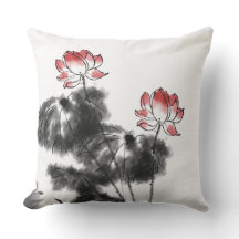 Japanese Lotus Flower Throw Pillow 