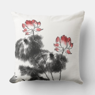 Japanese Lotus Flower Throw Pillow 