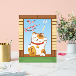 Japanese Lucky Calico Cat, Maneki Neko Acrylic Sign