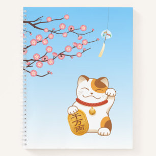 Japanese Lucky Calico Cat, Maneki Neko Notebook