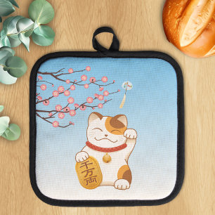 Japanese Lucky Calico Cat, Maneki Neko Pot Holder
