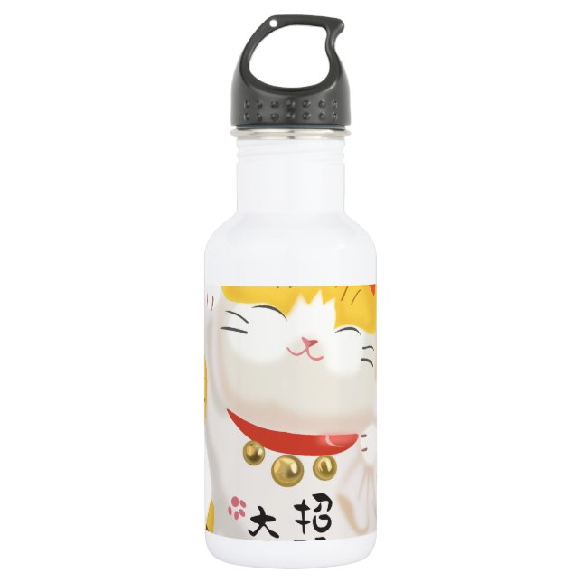 Japanese Lucky Cat 532 Ml Water Bottle (Front)