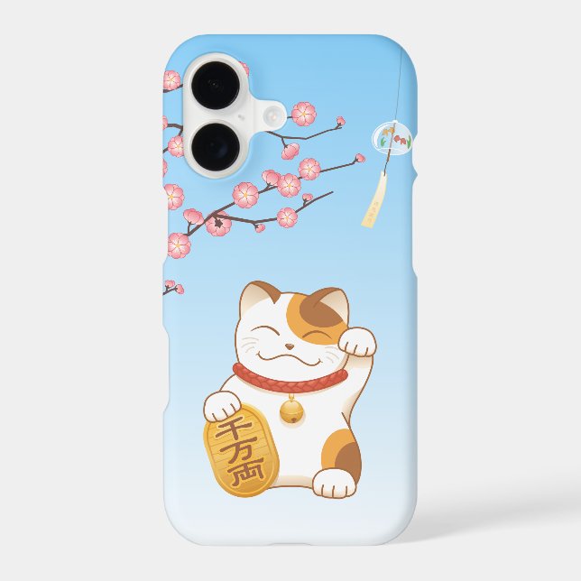Japanese Lucky Cat, Calico Maneki Neko iPhone Case (Back)
