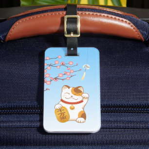 Japanese Lucky Cat, Calico Maneki Neko Luggage Tag