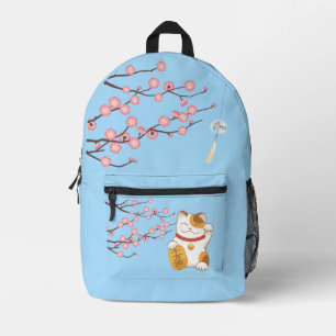 Japanese Lucky Cat, Calico Maneki Neko Printed Backpack
