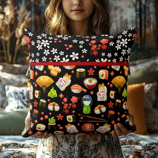 Japanese Lucky Cat, Chopsticks and Sushi Cushion (Creator Uploaded)