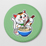 Japanese Lucky Cat Feasting on Ramen Magnet<br><div class="desc">This cute Japanese lucky cat is feasting on a nice bowl of ramen! With good luck,  there will be some great meals in your fridge!</div>