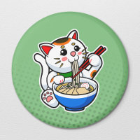 Japanese Lucky Cat Feasting on Ramen
