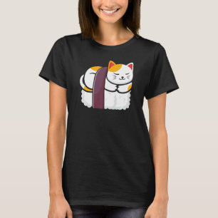 Japanese Lucky Cat Maneki Neko Feng Shui 招き猫 Sushi T-Shirt