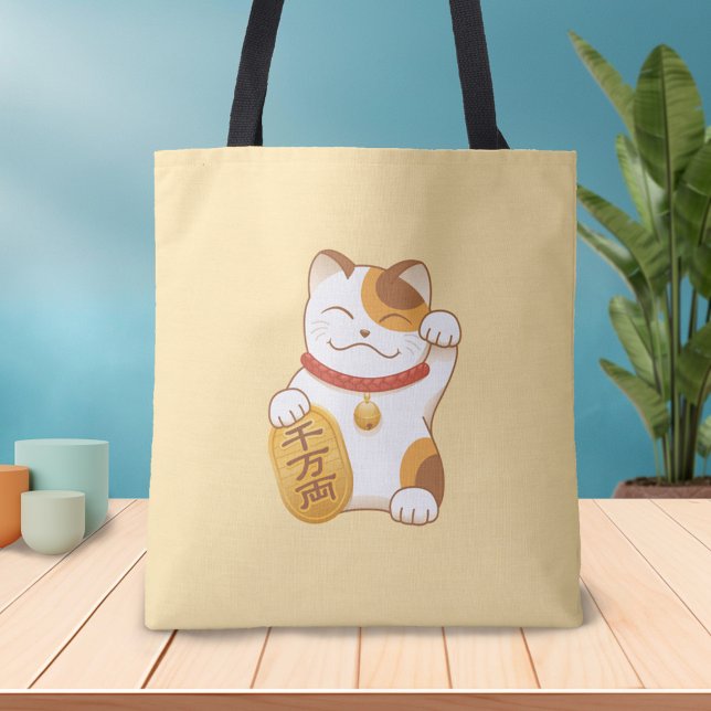 Japanese Lucky Cat, Maneki Neko Luck Good Fortune Tote Bag (Creator Uploaded)