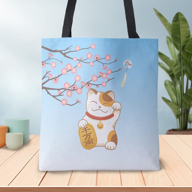 Japanese Lucky Cat, ManekiNeko Tote Bag (Creator Uploaded)