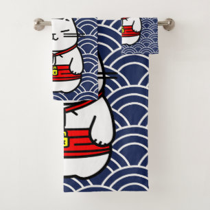 Japanese Lucky Cat or Maneki-Neko Bath Towel Set