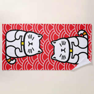 Japanese Lucky Cat or Maneki-Neko Beach Towel