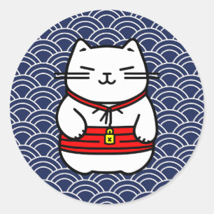 Japanese Lucky Cat or Maneki-Neko Classic Round Sticker