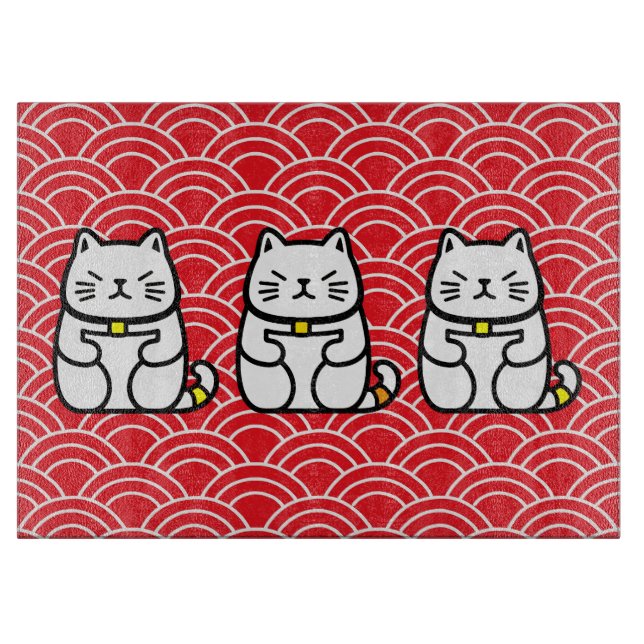 Japanese Lucky Cat or Maneki-Neko Cutting Board (Front)