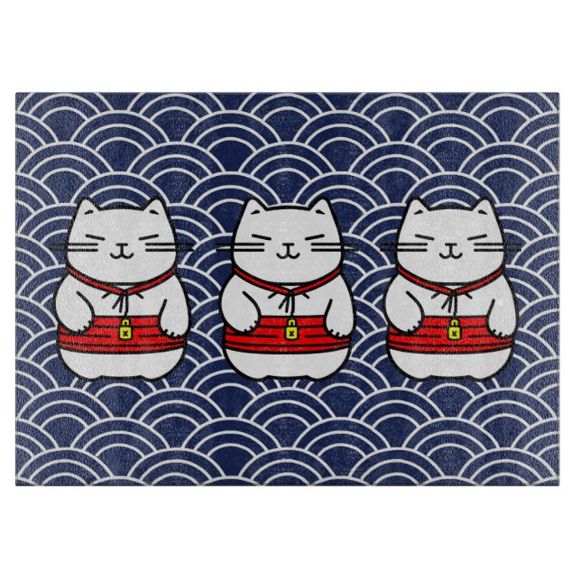 Japanese Lucky Cat or Maneki-Neko Cutting Board (Front)