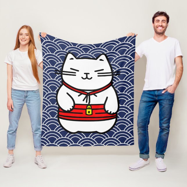 Japanese Lucky Cat or Maneki-Neko Fleece Blanket (In Situ)