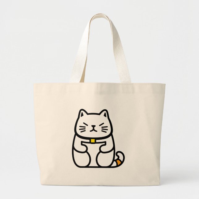 Japanese Lucky Cat or Maneki-Neko Large Tote Bag (Front)