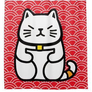 Japanese Lucky Cat or Maneki-Neko Shower Curtain