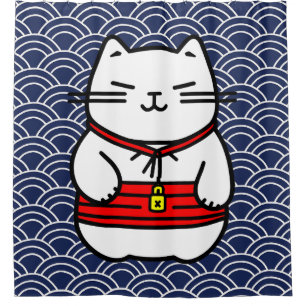 Japanese Lucky Cat or Maneki-Neko Shower Curtain
