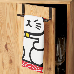 Japanese Lucky Cat or Maneki-Neko Tea Towel