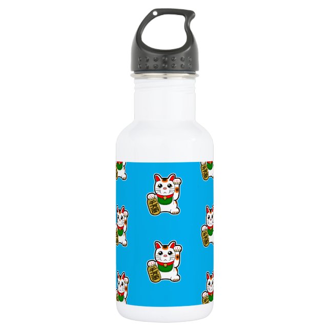 Japanese Lucky Cat Pattern 532 Ml Water Bottle (Front)