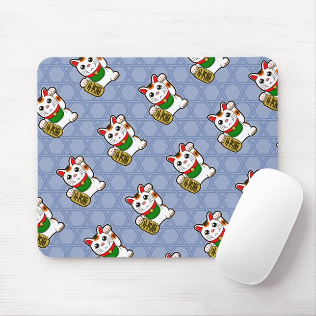 Japanese Lucky Cat Pattern Mouse Mat (With Mouse)