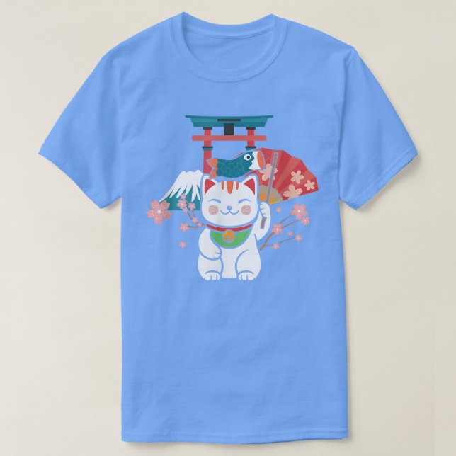 Japanese Lucky Cat Sakura Torii  T-Shirt (Design Front)