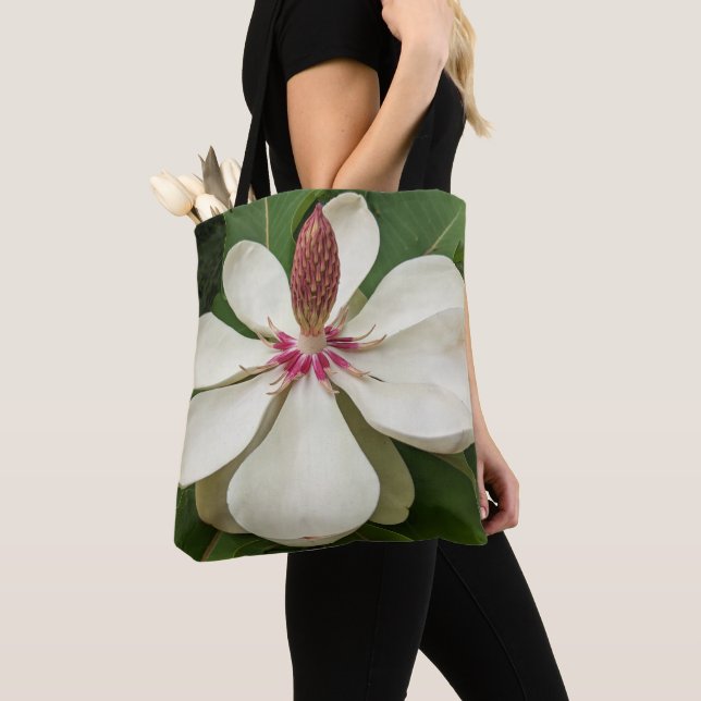 Japanese Magnolia Blossom Floral Tote Bag (Close Up)