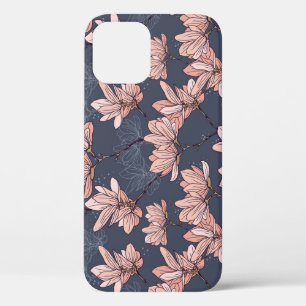 Japanese magnolia flowers, seamless, vintage style iPhone 12 case