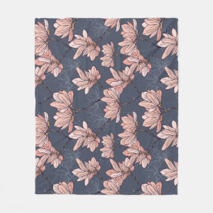 Japanese magnolia flowers, seamless, vintage style fleece blanket