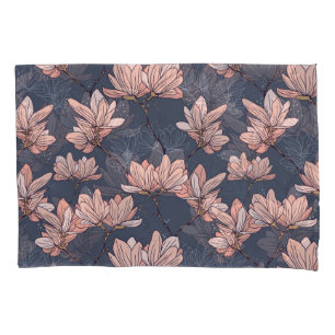 Japanese magnolia flowers, seamless, vintage style pillowcase