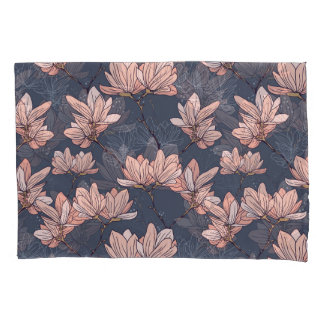 Japanese magnolia flowers, seamless, vintage style pillowcase