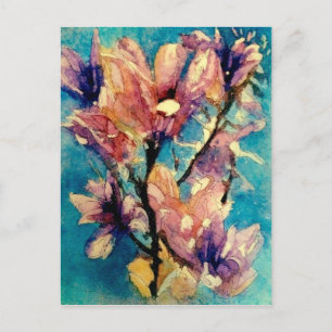 Japanese Magnolia watercolor batik Postcard