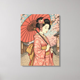 Japanese Maiko Cherry Blossom Umbrella Canvas Print