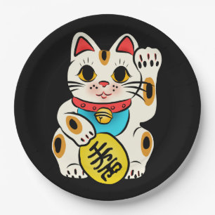 Japanese maneki nekko lucky cat paper plate