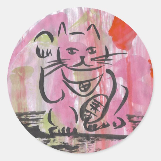 Japanese Maneki Neko Classic Round Sticker (Front)