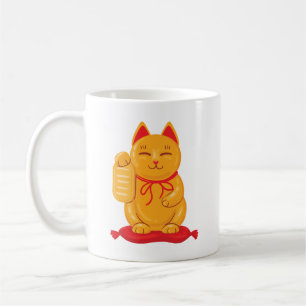 Japanese Maneki Neko Gold Cat, Symbol of Wealth Coffee Mug