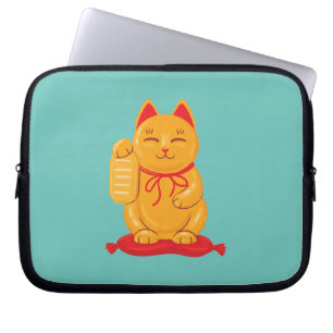 Japanese Maneki Neko Gold Cat, Symbol of Wealth Laptop Sleeve