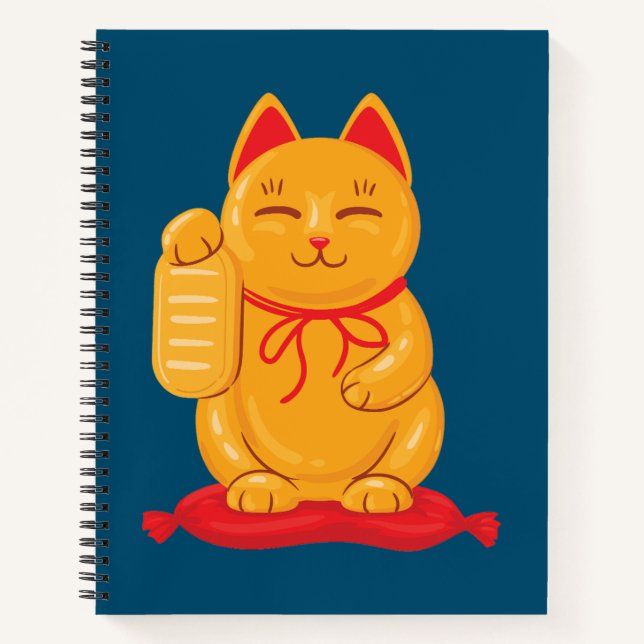 Japanese Maneki Neko Gold Cat, Symbol of Wealth Notebook (Front)