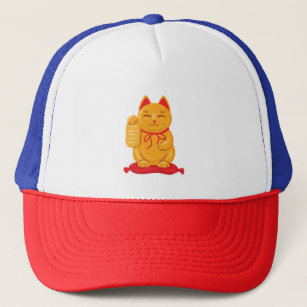 Japanese Maneki Neko Gold Cat, Symbol of Wealth Trucker Hat