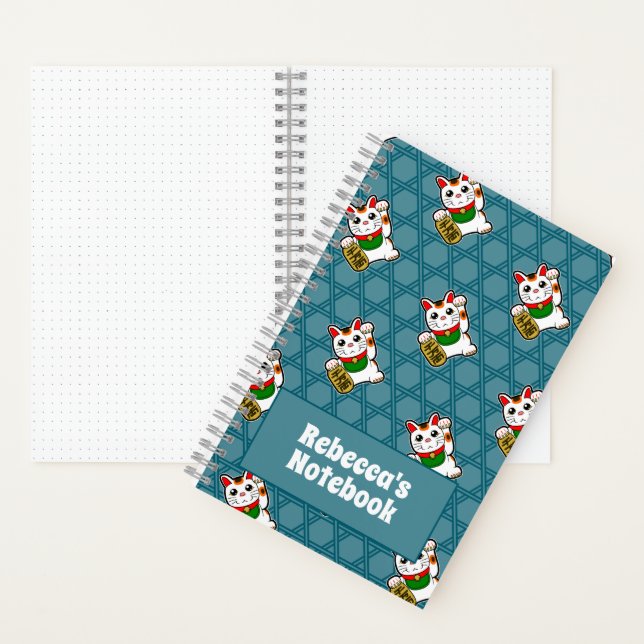 Japanese Maneki Neko Lucky Cat Pattern Notebook (Inside)