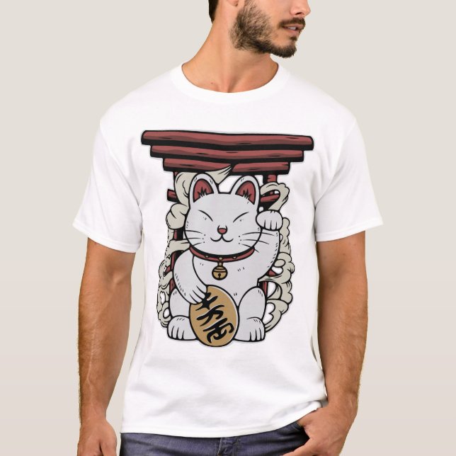 Japanese Maneki-Neko Lucky Cat T-Shirt (Front)
