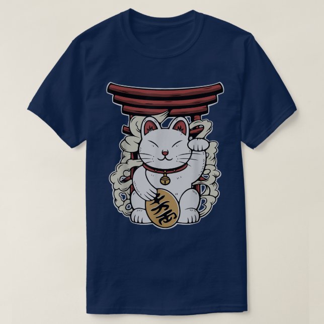 Japanese Maneki Neko Lucky Cat  T-Shirt (Design Front)